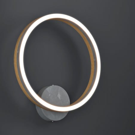 Nowoczesny kinkiet LED Cadinaro szary obręcz z metalu i drewna do salonu sypialni do wnętrz nowoczesnych