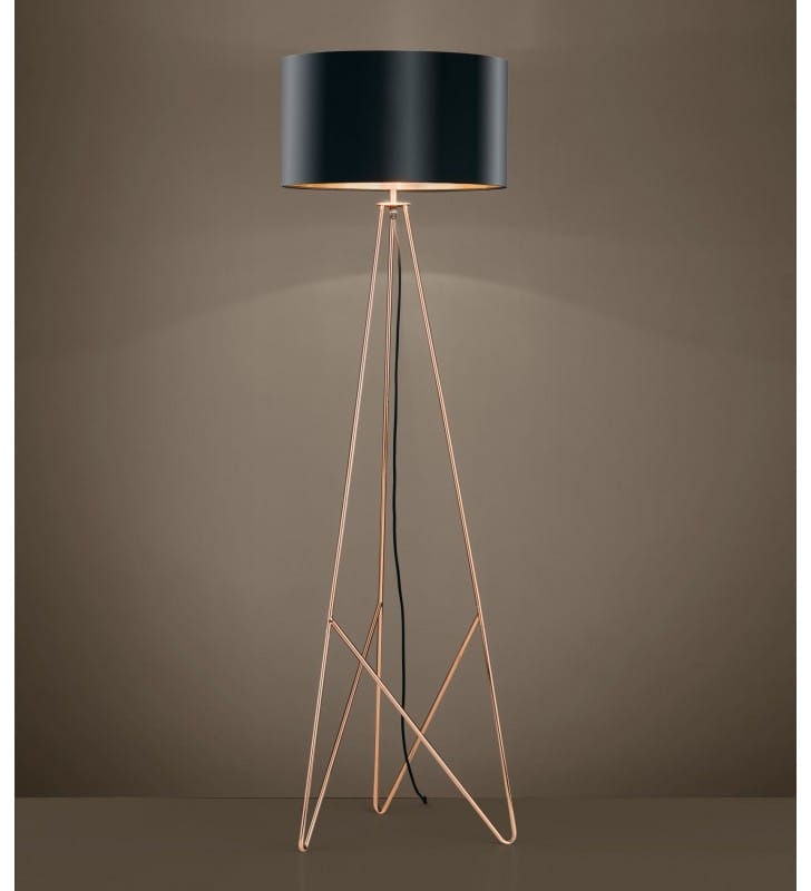 Stylowa lampa stojąca Camporale oryginalna miedziana druciana podstawa czarno miedziany abażur do sypialni salonu jadalni