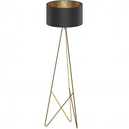 Lampa podłogowa Camporale nowoczesna oryginalna druciana podstawa kolor mosiądz czarny abażur złote wnętrze do salonu sypialni
