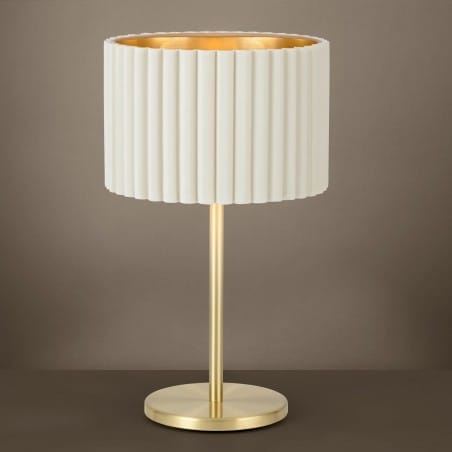Elegancka lampa stołowa z białym aksamitnym abażurem Tamaresco mosiężna podstawa