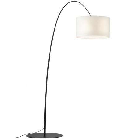 Wysoka łukowa lampa stojąca Lesquerde nad sofę fotel do salonu sypialni czarny metal biały abażur 3xE27