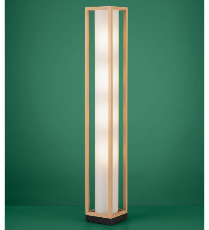 Drewniana lampa stojąca z białym wysokim abażurem Granados 4xE27