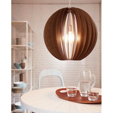 50cm ciemno brązowa lampa wisząca Cossano drewniana ażurowa kula do salonu