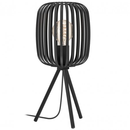 Metalowa lampa stołowa na 3 nogach Romazzina czarna klosz z metalowych pasków