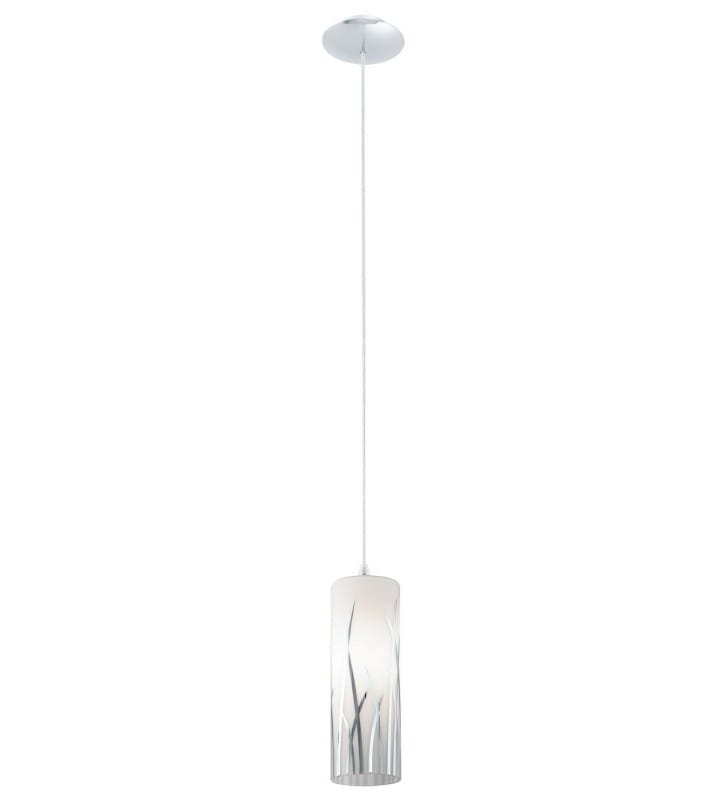 Lampa wisząca Rivato biały szklany klosz z chromowanym wzorem