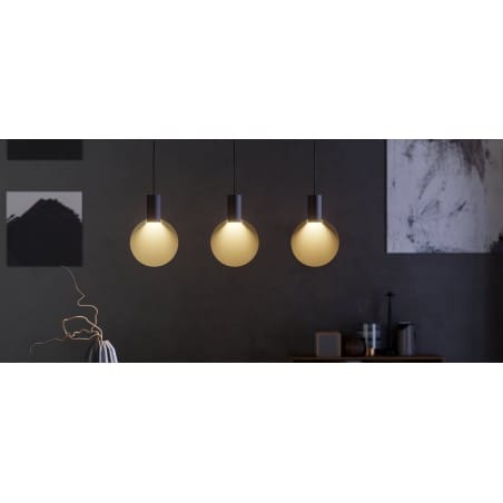 3 zwisowa lampa nad stół Sarona czarna ze złotymi dyskami nowoczesna oryginalna minimalistyczna 3xGU10 metal