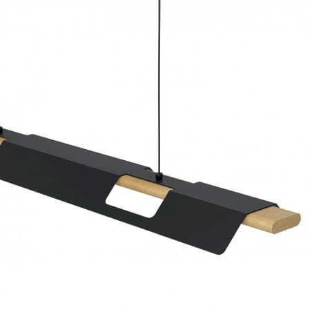 Oryginalna podłużna lampa wisząca Ermua LED czarny metal drewno ściemniacz designerska