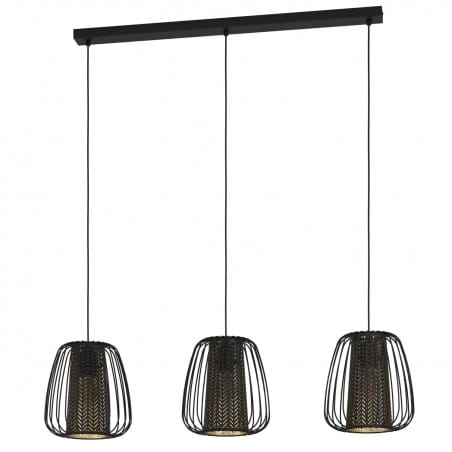 Curasao potrójna czarna lampa wisząca nad stół z 3 dekoracyjnymi kloszami metal tkanina Eglo 3xE27