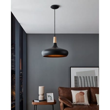 Sabinar czarna lampa wisząca z drewniany wykończeniem metal drewno 40cm nowoczesna Eglo 1xE27