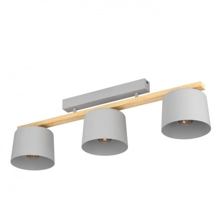 Szara lamp podłużna lampa sufitowa w stylu skandynawskim Mariel metal drewno do sypialni do przedpokoju 3xE27