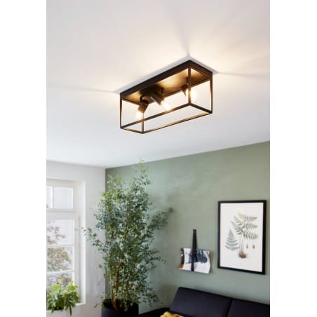 Prostokątna czarna lampa plafon sufitowy Silentina 3 żarówki styl loftowy