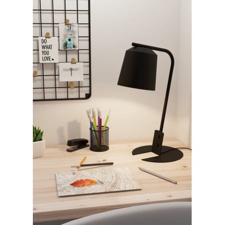 Loftowa czarna lampa stołowa z metalu Oneda włącznik na przewodzie