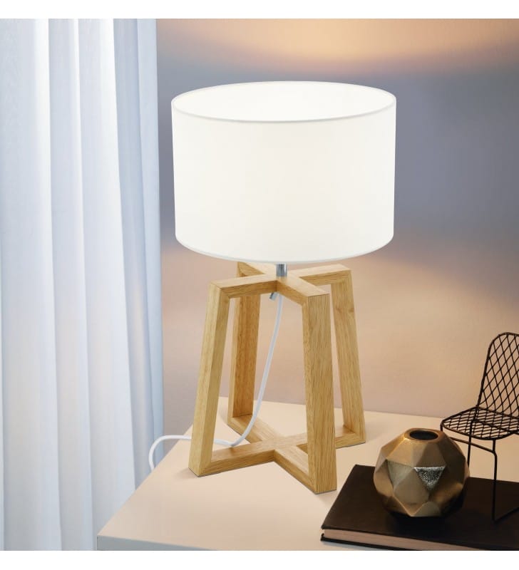 Lampa stołowa Chietino1 drewniana podstawa biały okrągły abażur styl skandynawski
