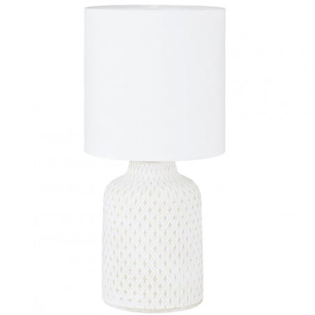 Dekoracyjna lampa stołowa Bellariva biało kremowa ceramiczna podstawa ze wzorem biały abażur