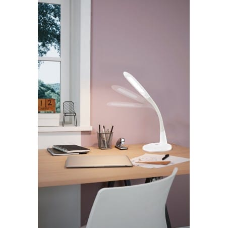 Biała lampa biurkowa Trunca włącznik dotykowy funkcja ładowania telefonu ściemniacz