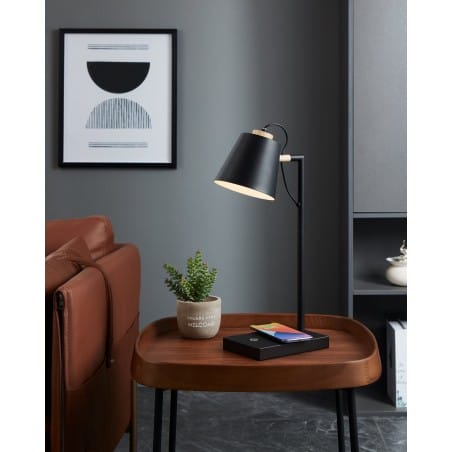Lacey-QI LED czarna lampka na biurko z ładowarką telefonu włącznik dotykowy