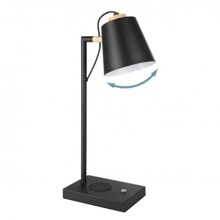 Lacey-QI LED czarna lampka na biurko z ładowarką telefonu włącznik dotykowy