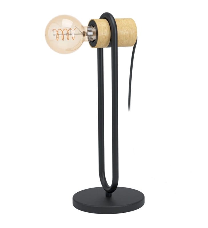 Minimalistyczna lampa stołowa Chieveley loftowa czarny metal drewno