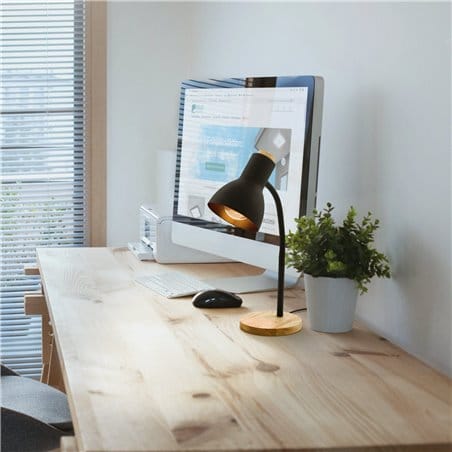 Lampa biurkowa Veradal czarna z drewnem włącznik na przewodzie 1xE27 styl skandynawski