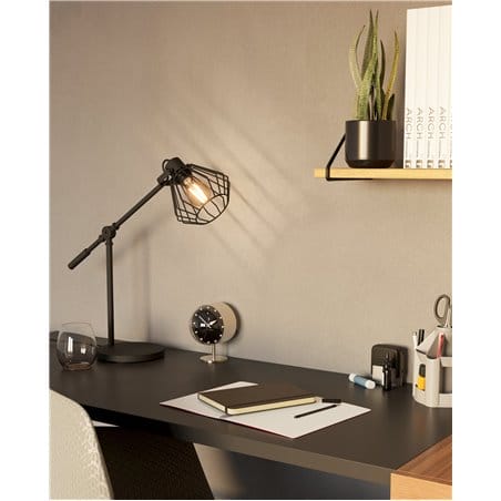 Lampa na biurko Tabillano1 czarna styl vintage druciany klosz regulowana metalowa