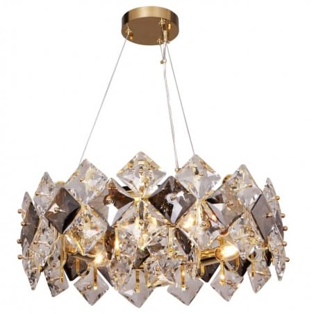 Szklana lampa wisząca Tiara w stylu glamour bezbarwne i dymione szkło złote wykończenie