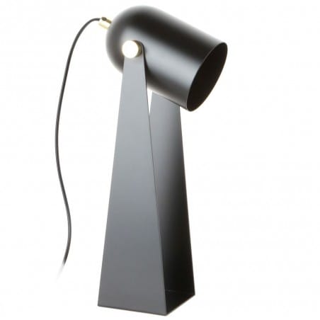 Czarna nowoczesna lampa stołowa lub na biurko Aries złote detale włącznik na kablu