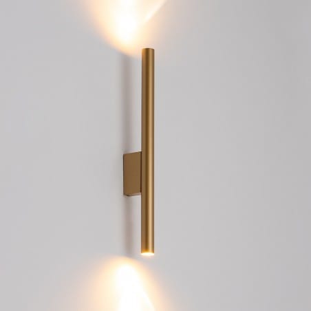 Złoty nowoczesny dwukierunkowy pionowy kinkiet Laser wąski klosz 2xG9