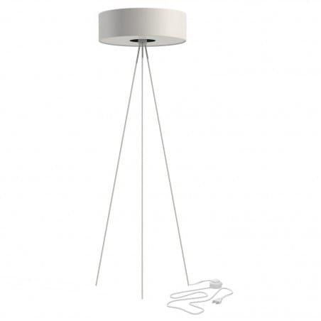 Cadilac biała nowoczesna lampa stojąca na trójnogu z abażurem do sypialni