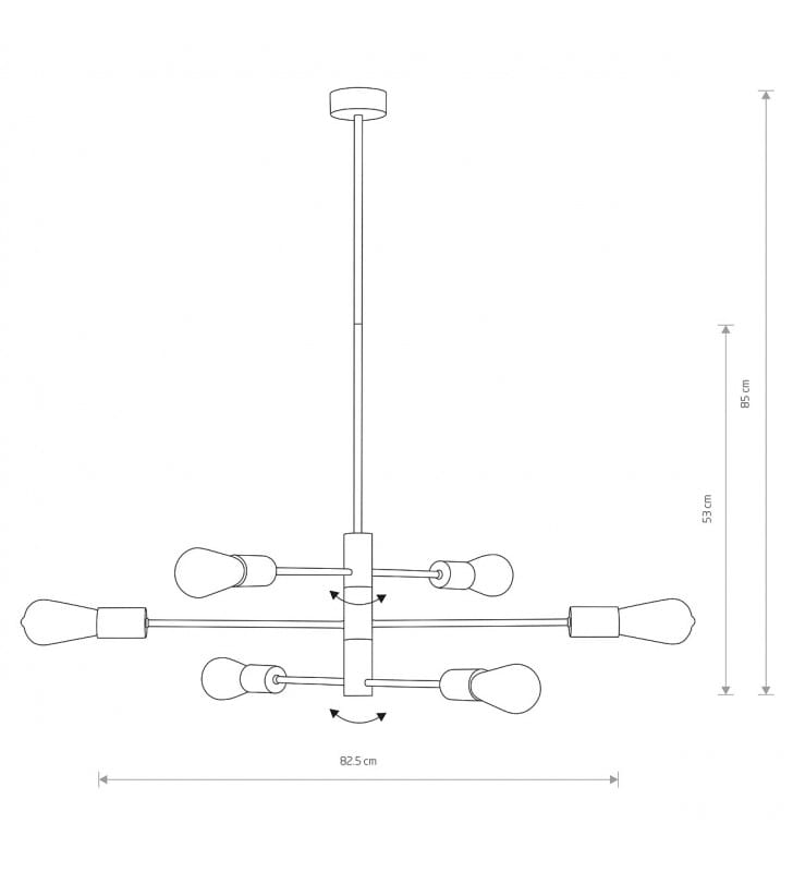 Rotor nowoczesny czarny żyrandol bez kloszy ze złotym wykończenie loft