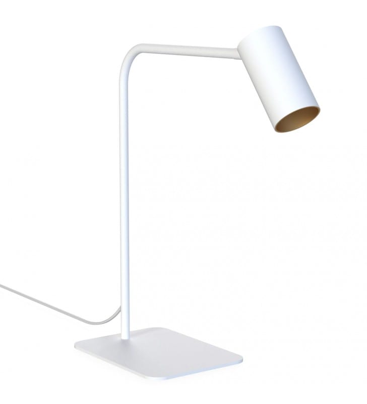 Biała lampa biurkowa Mono z włącznikiem na kloszu nowoczesna
