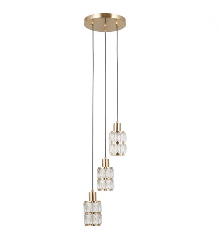Elegancka złota lampa wisząca kryształowa Alma 3xE27